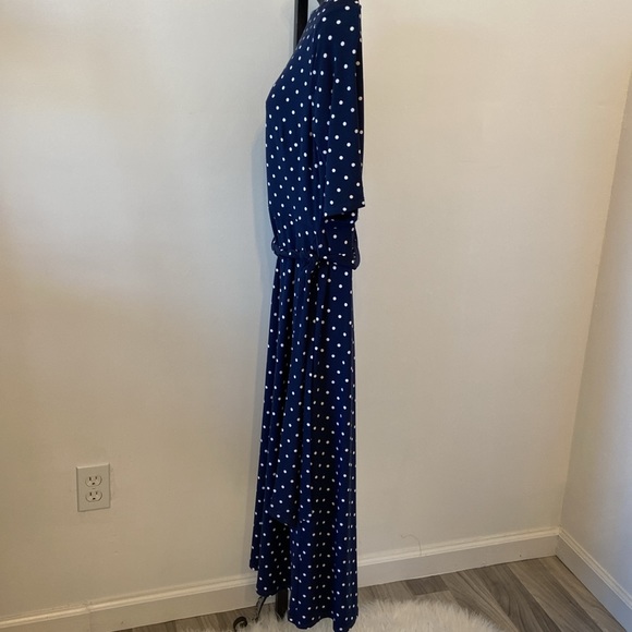 Navy White Polka Dot Anne Klein Dress Size 6 Short Sleeve Side Tie - Picture 4 of 9